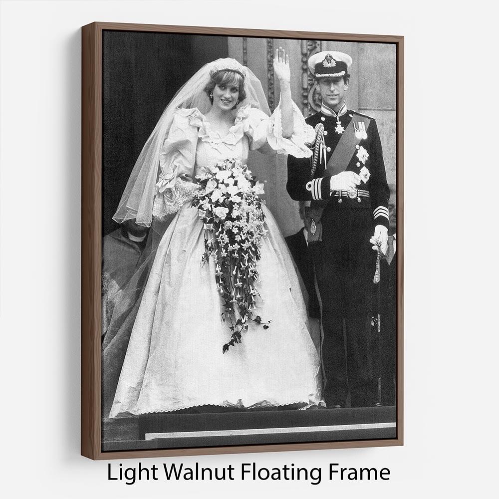Artistic representation of Princess Diana and Prince Charles at their wedding, elegantly framed in a floating frame.