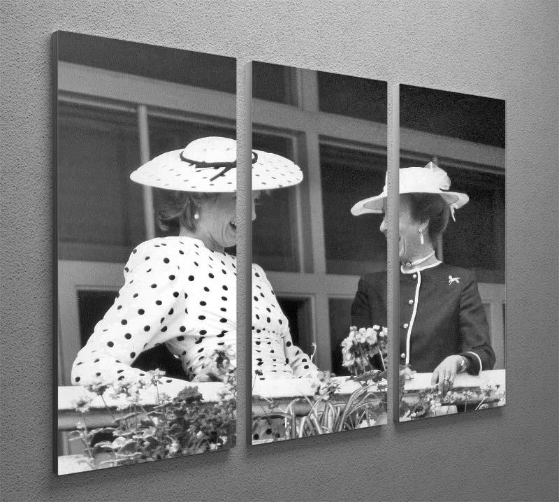 A beautiful 3-panel canvas art featuring Princess Diana and Princess Anne sharing a laugh at the races, showcasing elegance and joy.