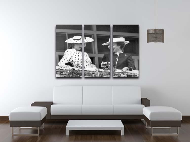 A beautiful 3-panel canvas art featuring Princess Diana and Princess Anne sharing a laugh at the races, showcasing elegance and joy.