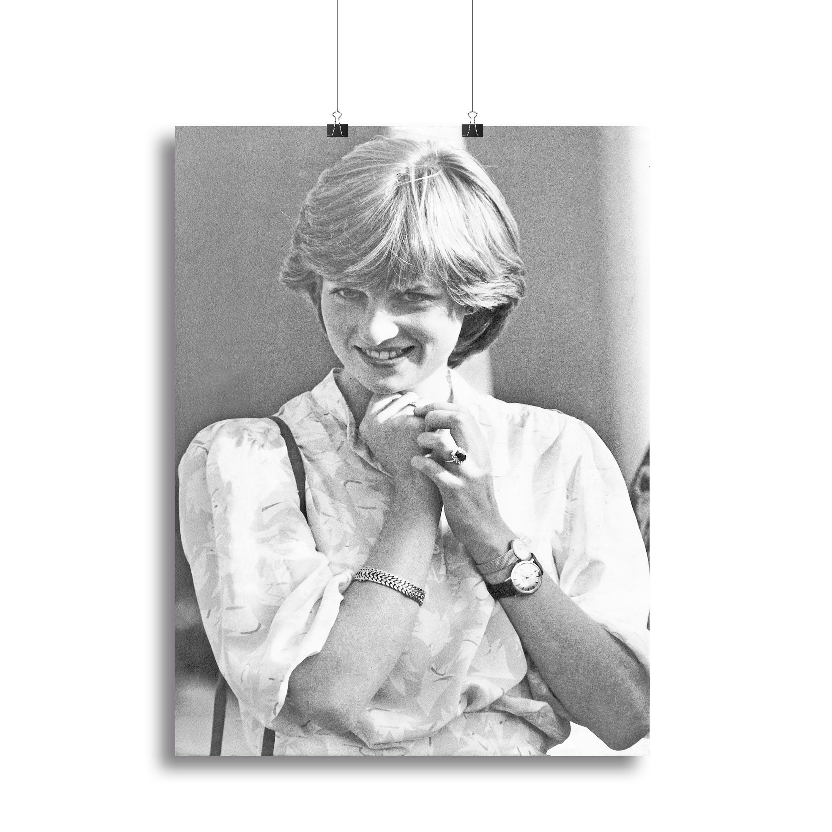 Canvas print of Princess Diana applauding Prince Charles during a polo match, showcasing royal elegance and charm.