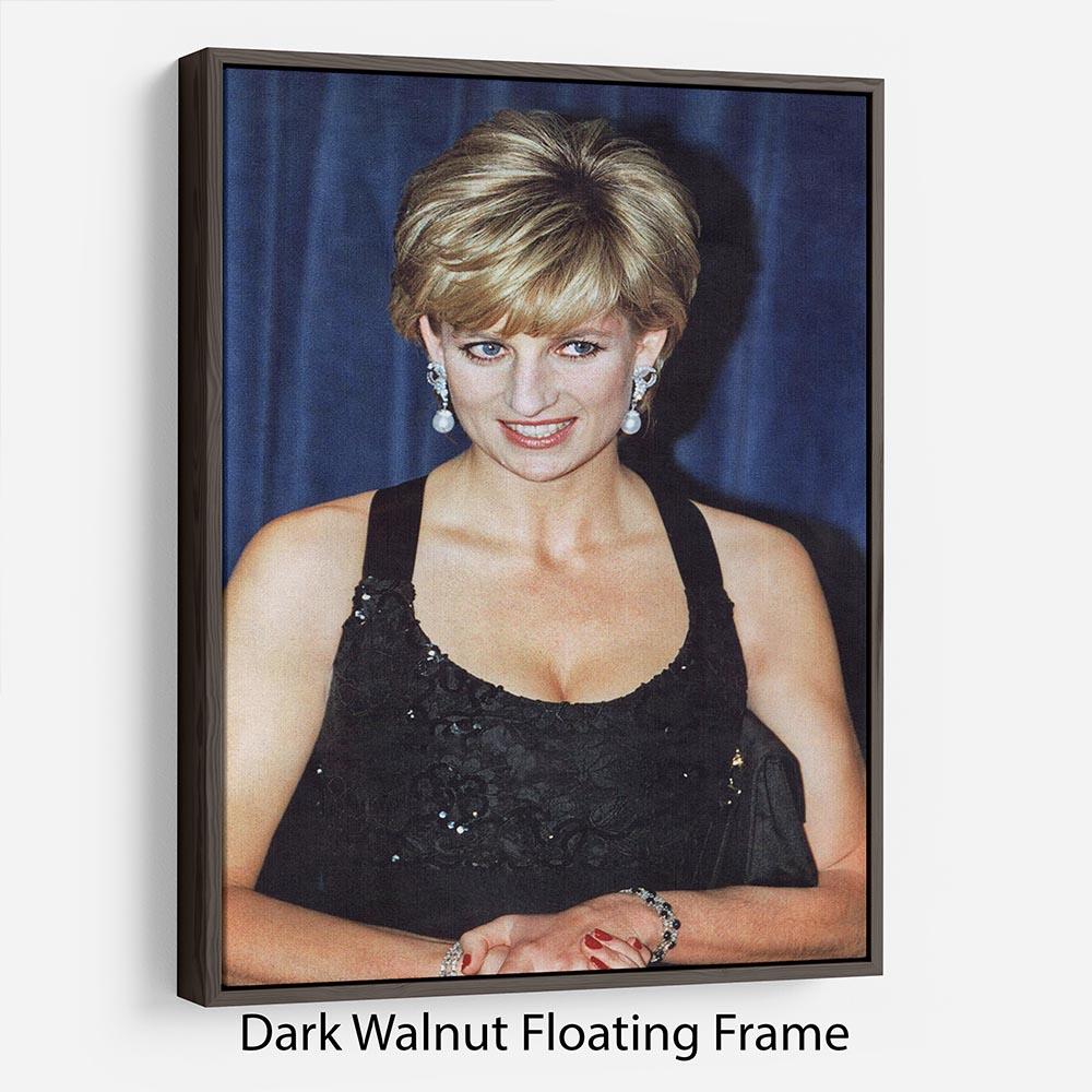 Abstract wall art featuring Princess Diana receiving the Humanitarian of the Year award in an elegant floating frame.