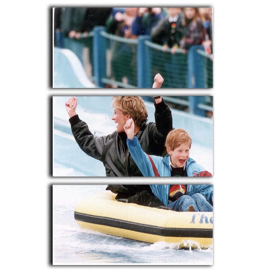 A beautiful 3-panel canvas featuring Princess Diana and Prince Harry enjoying a water ride, showcasing vibrant colors and intricate details.
