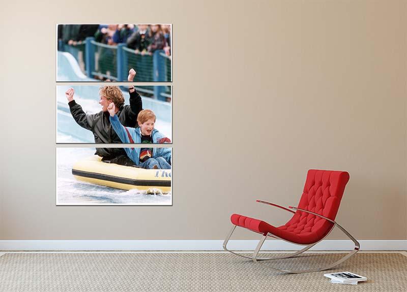 A beautiful 3-panel canvas featuring Princess Diana and Prince Harry enjoying a water ride, showcasing vibrant colors and intricate details.