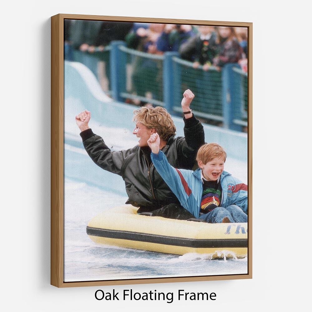 Floating Frame Canvas featuring Princess Diana and Prince Harry on a water ride, showcasing vibrant colors and elegant design.