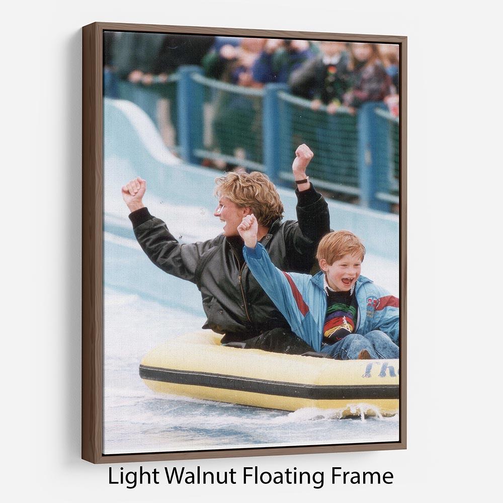 Floating Frame Canvas featuring Princess Diana and Prince Harry on a water ride, showcasing vibrant colors and elegant design.