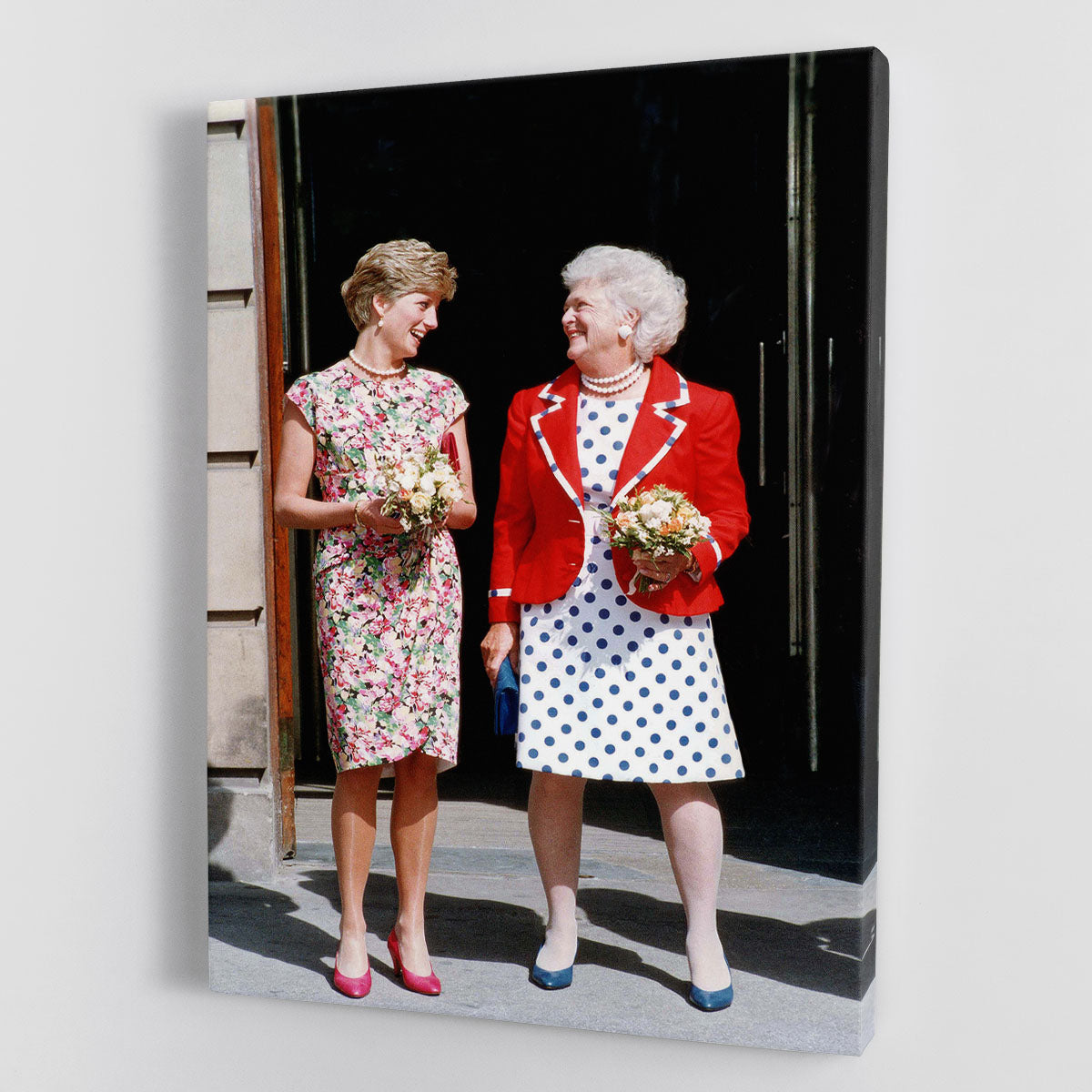 Canvas print featuring Princess Diana and US First Lady Barbara Bush, showcasing their iconic presence.