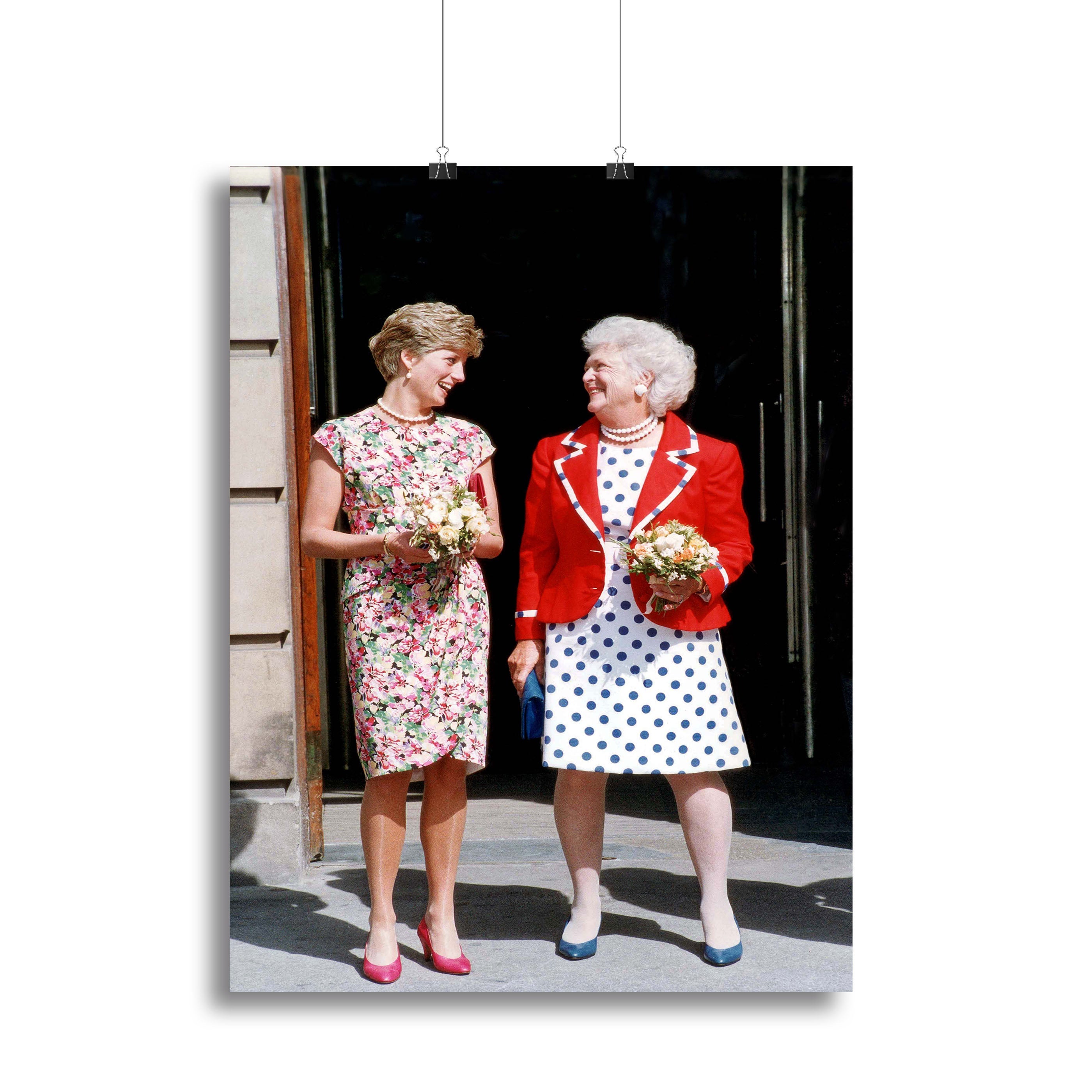 Canvas print featuring Princess Diana and US First Lady Barbara Bush, showcasing their iconic presence.