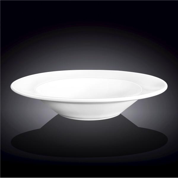 Professional Rolled Rim White Deep Plate, 11 inches, 25 oz, elegant porcelain design for serving soups and meals.