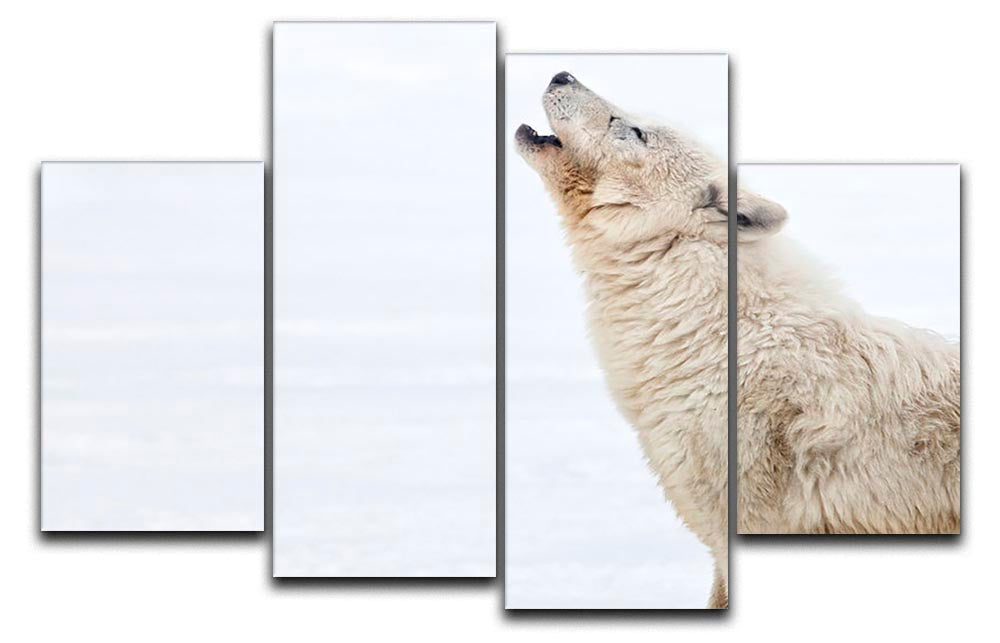 A beautiful 4-split canvas artwork featuring a howling arctic wolf, showcasing its majestic profile.