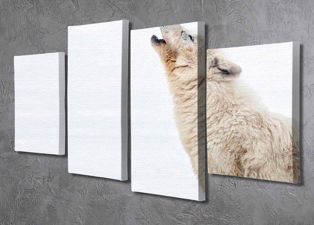 A beautiful 4-split canvas artwork featuring a howling arctic wolf, showcasing its majestic profile.