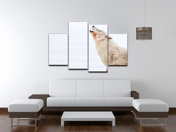 A beautiful 4-split canvas artwork featuring a howling arctic wolf, showcasing its majestic profile.
