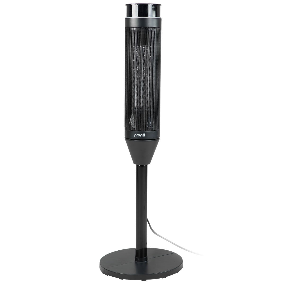 Pronti Electric Tower Heater in black, featuring a sleek design, remote control, and adjustable thermostat for efficient heating.