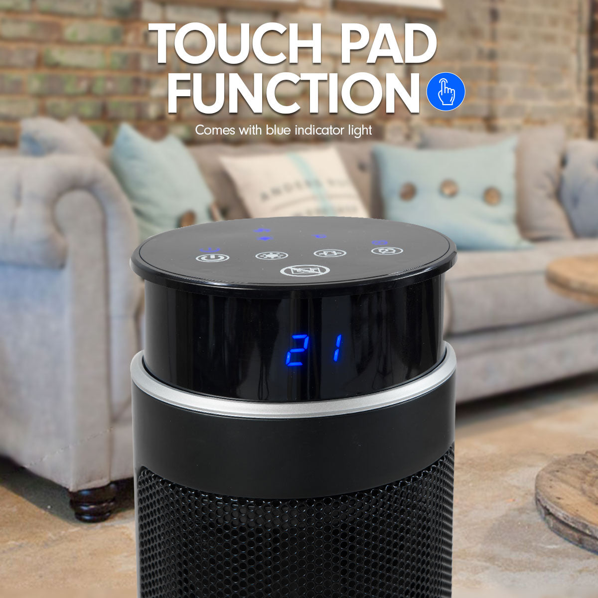 Pronti Electric Tower Heater in black, featuring a sleek design, remote control, and adjustable thermostat for efficient heating.