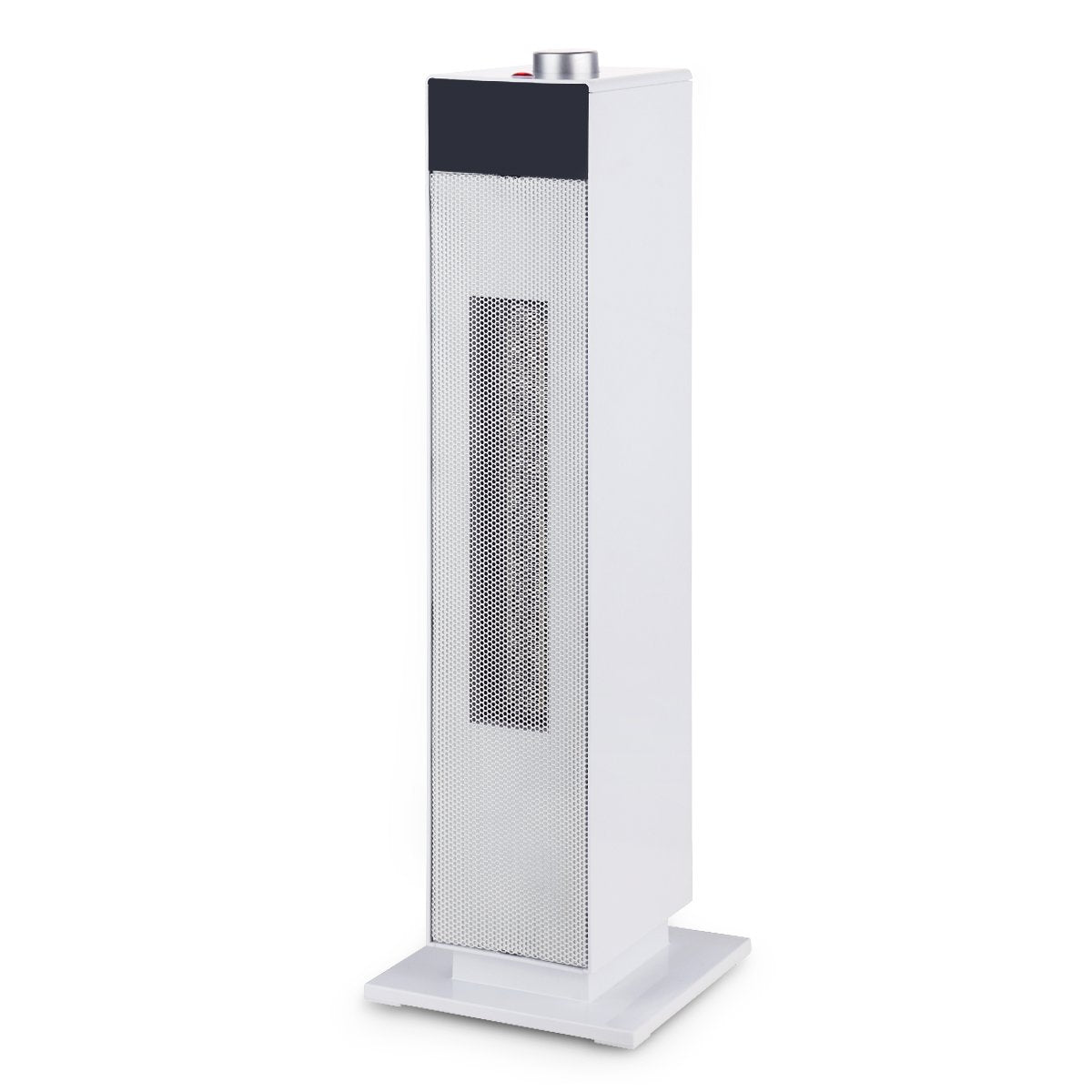 Pronti Electric Tower Heater in white, featuring a sleek design and control dial, ideal for efficient heating in any room.