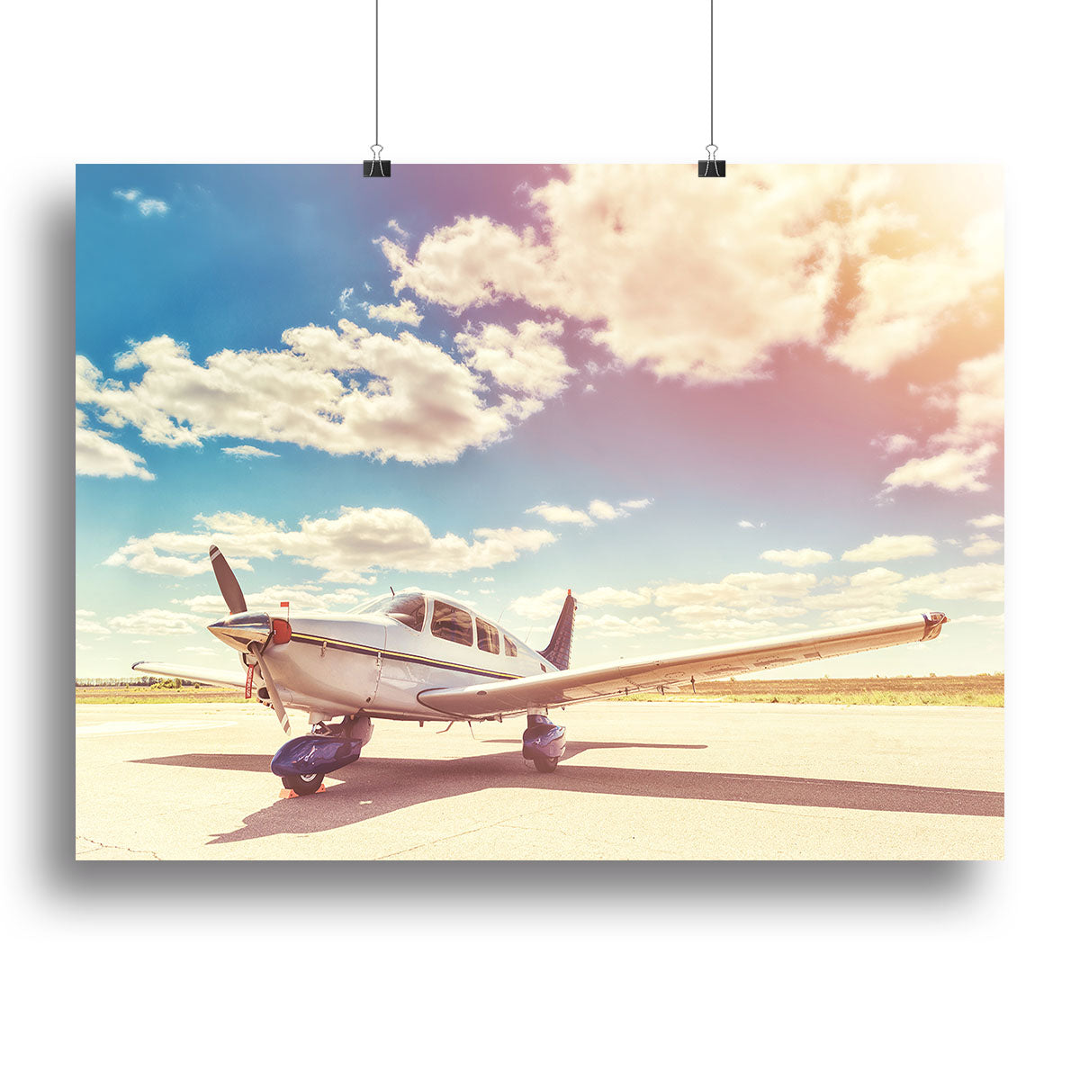 A beautifully designed canvas print of a propeller plane, showcasing intricate details and vibrant colors, perfect for aviation enthusiasts.