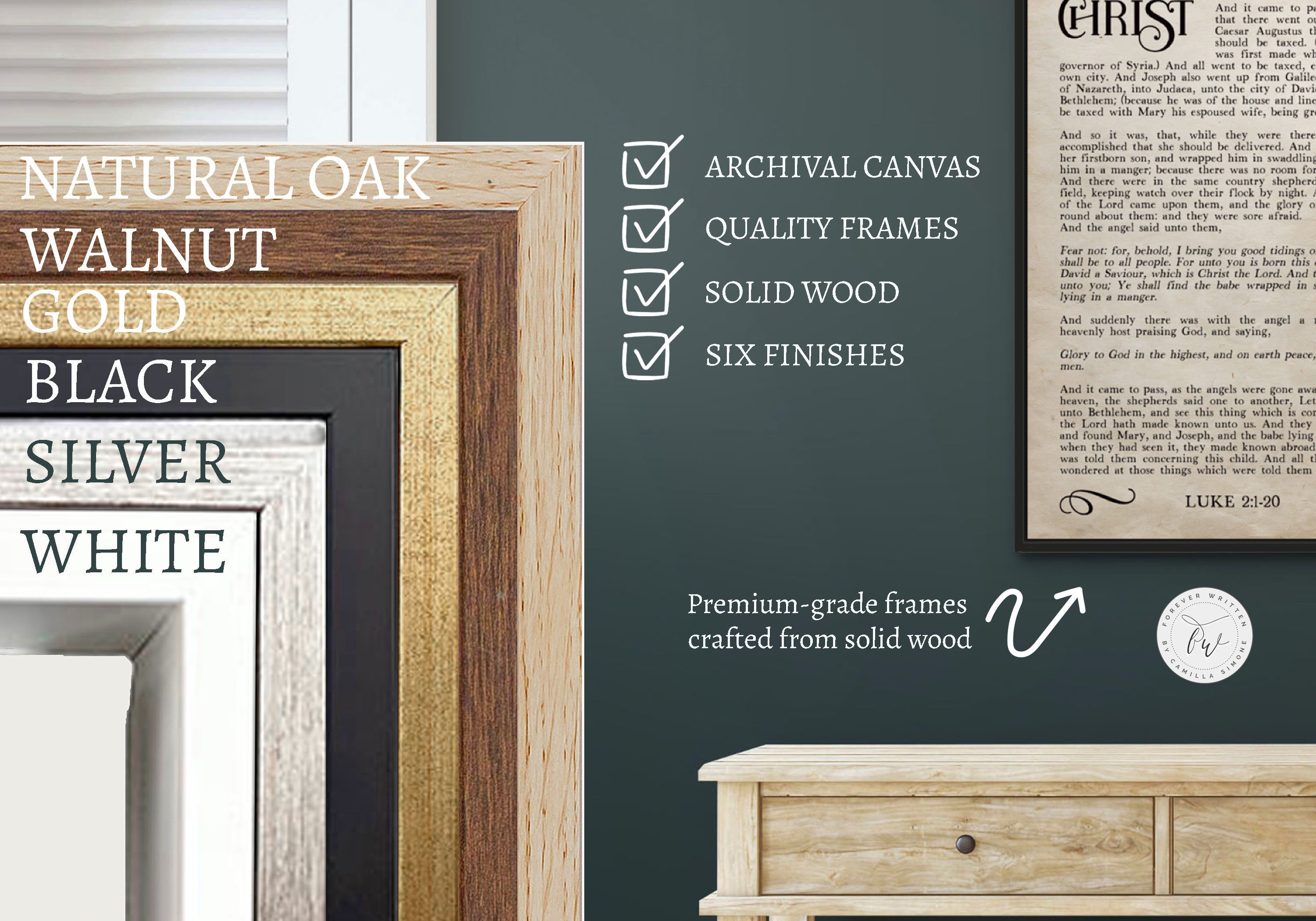 Vintage canvas wall art featuring Psalm 121 text, beautifully designed with elegant brushwork and available in multiple sizes and frame colors.