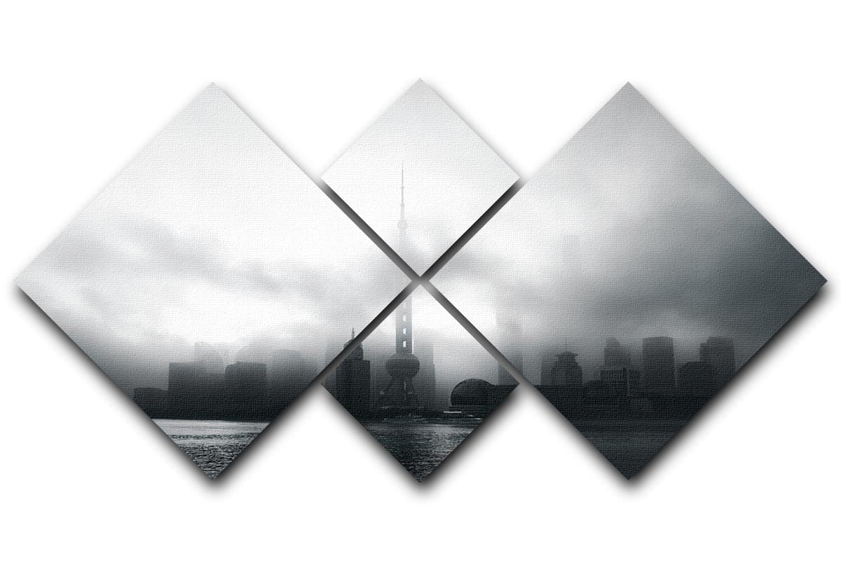Pudong Early Morning 4 Square Multi Panel Canvas showcasing serene dawn colors in four equal sections.