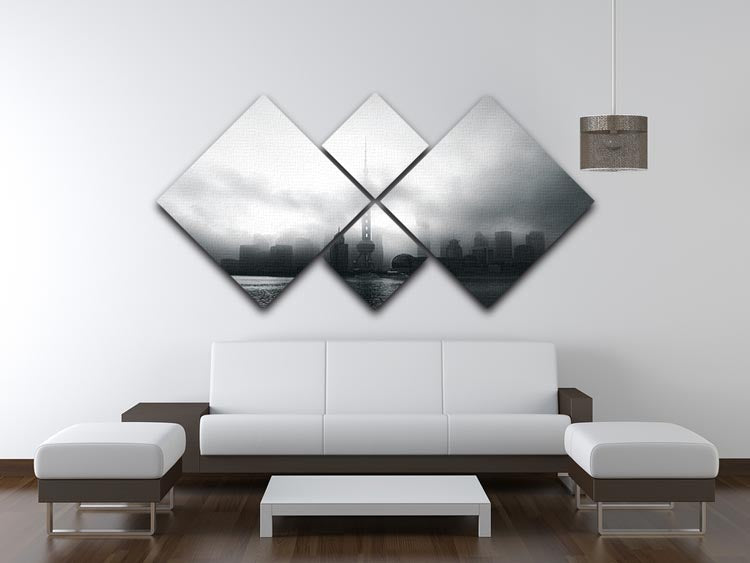 Pudong Early Morning 4 Square Multi Panel Canvas showcasing serene dawn colors in four equal sections.