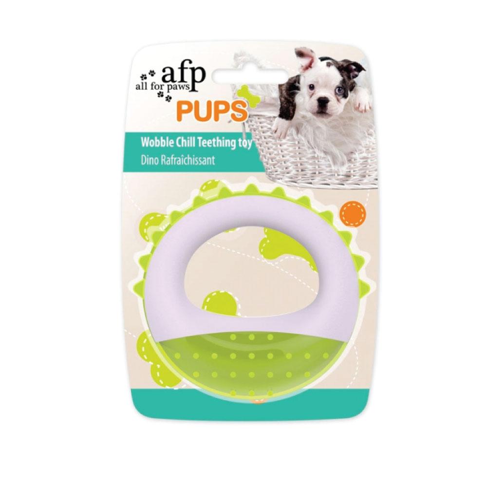 Puppy Teething Toy Ring in vibrant colors, designed for soothing teething puppies with a unique Wobble Chill feature.