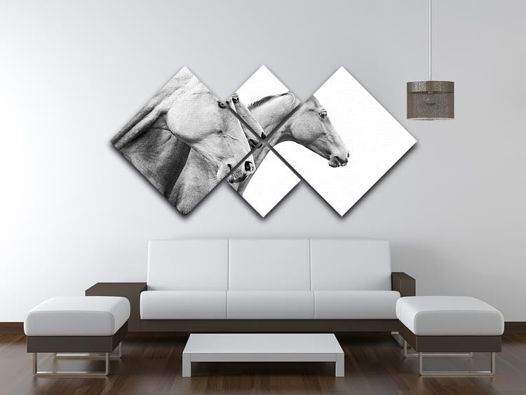 A beautiful 4-square canvas artwork featuring purebred horses, showcasing their elegance and grace in a striking multi-panel design.