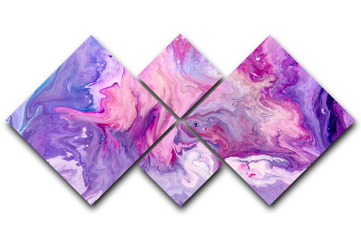 Purple Abstract Marble 4 Square Multi Panel Canvas artwork featuring swirling patterns in vibrant purple tones.