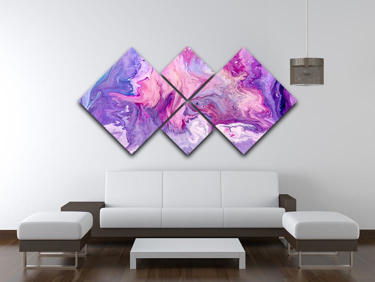 Purple Abstract Marble 4 Square Multi Panel Canvas artwork featuring swirling patterns in vibrant purple tones.