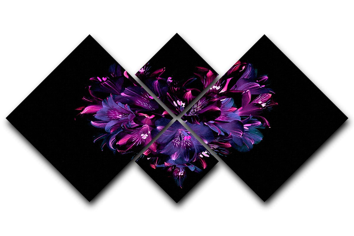 Purple Lily 4 Square Multi Panel Canvas artwork featuring vibrant purple lilies on a four-panel canvas arrangement.