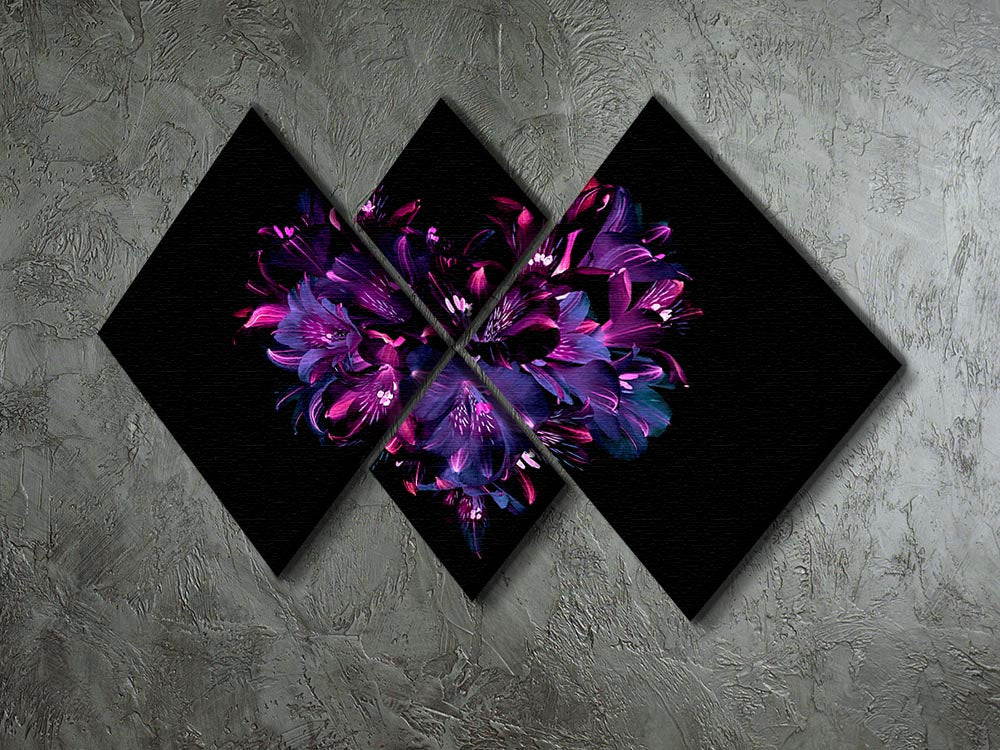 Purple Lily 4 Square Multi Panel Canvas artwork featuring vibrant purple lilies on a four-panel canvas arrangement.
