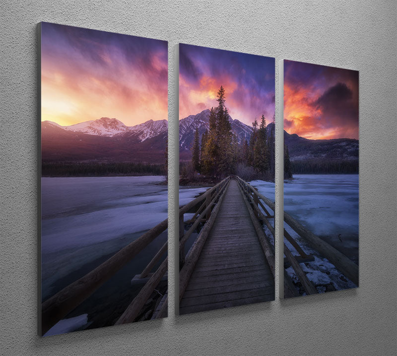 Pyramid Lake 3 Split Panel Canvas Print showcasing serene lake and mountain scenery across three canvases.
