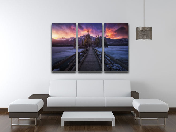 Pyramid Lake 3 Split Panel Canvas Print showcasing serene lake and mountain scenery across three canvases.