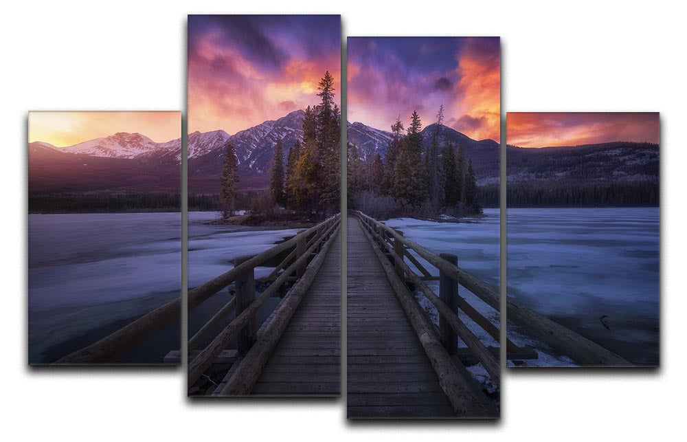 Pyramid Lake 4 Split Panel Canvas artwork featuring a serene landscape divided into four panels.