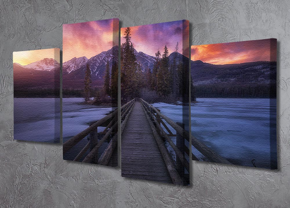 Pyramid Lake 4 Split Panel Canvas artwork featuring a serene landscape divided into four panels.