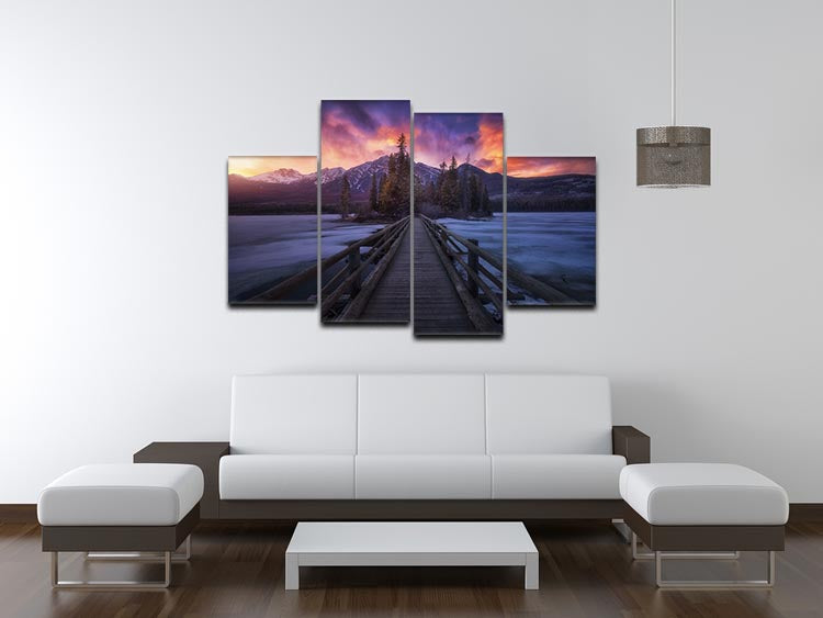Pyramid Lake 4 Split Panel Canvas artwork featuring a serene landscape divided into four panels.