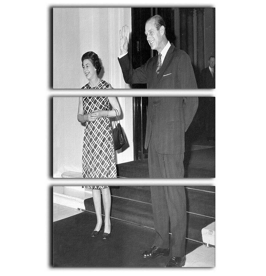 A stunning 3-panel canvas art featuring Queen Elizabeth II and Prince Philip hosting a state visit, showcasing elegance and historical significance.