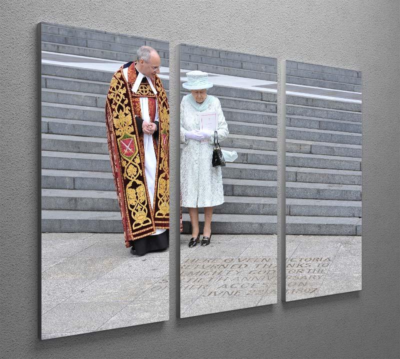 Three-panel canvas art featuring Queen Elizabeth II at her Diamond Jubilee service, showcasing elegance and historical significance.