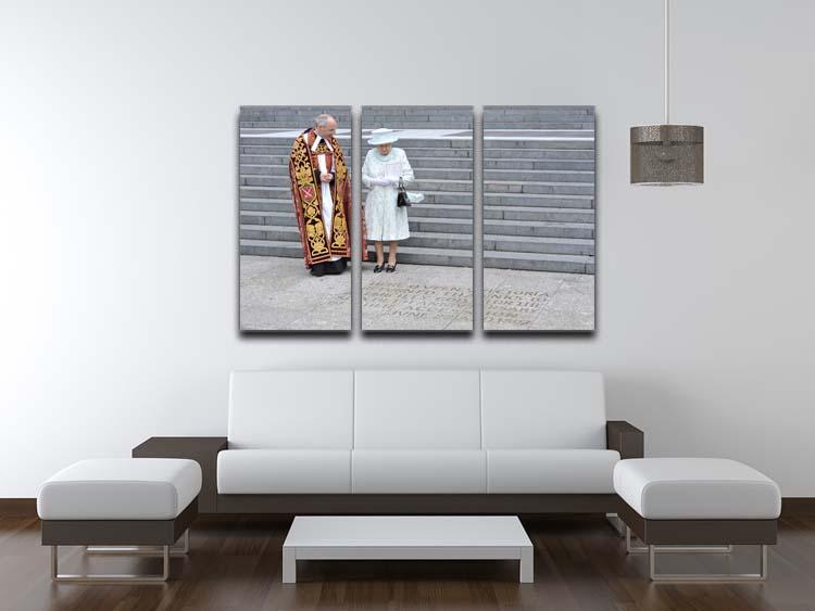 Three-panel canvas art featuring Queen Elizabeth II at her Diamond Jubilee service, showcasing elegance and historical significance.