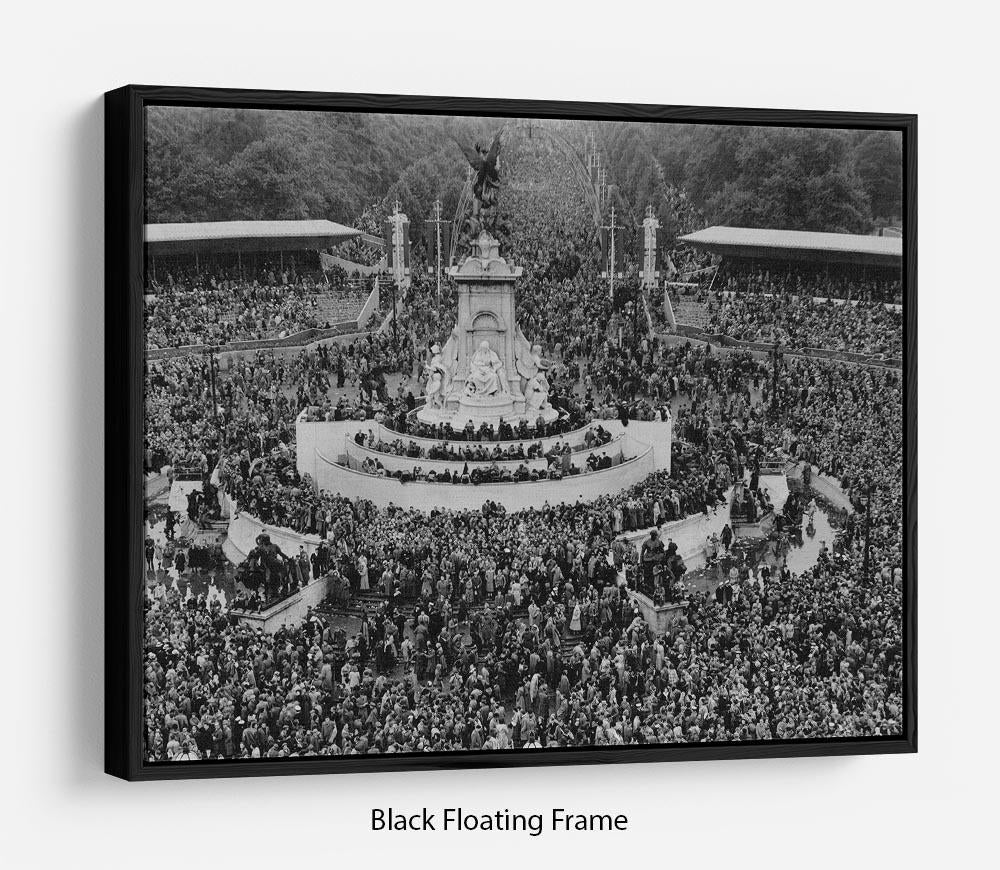 Abstract wall art depicting Queen Elizabeth II Coronation crowds at Buckingham Palace in an elegant floating frame.