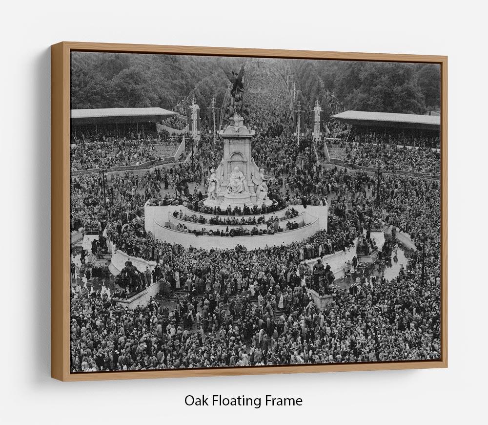Abstract wall art depicting Queen Elizabeth II Coronation crowds at Buckingham Palace in an elegant floating frame.