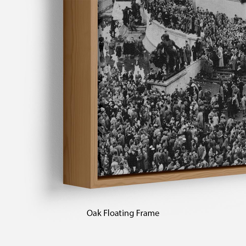 Abstract wall art depicting Queen Elizabeth II Coronation crowds at Buckingham Palace in an elegant floating frame.