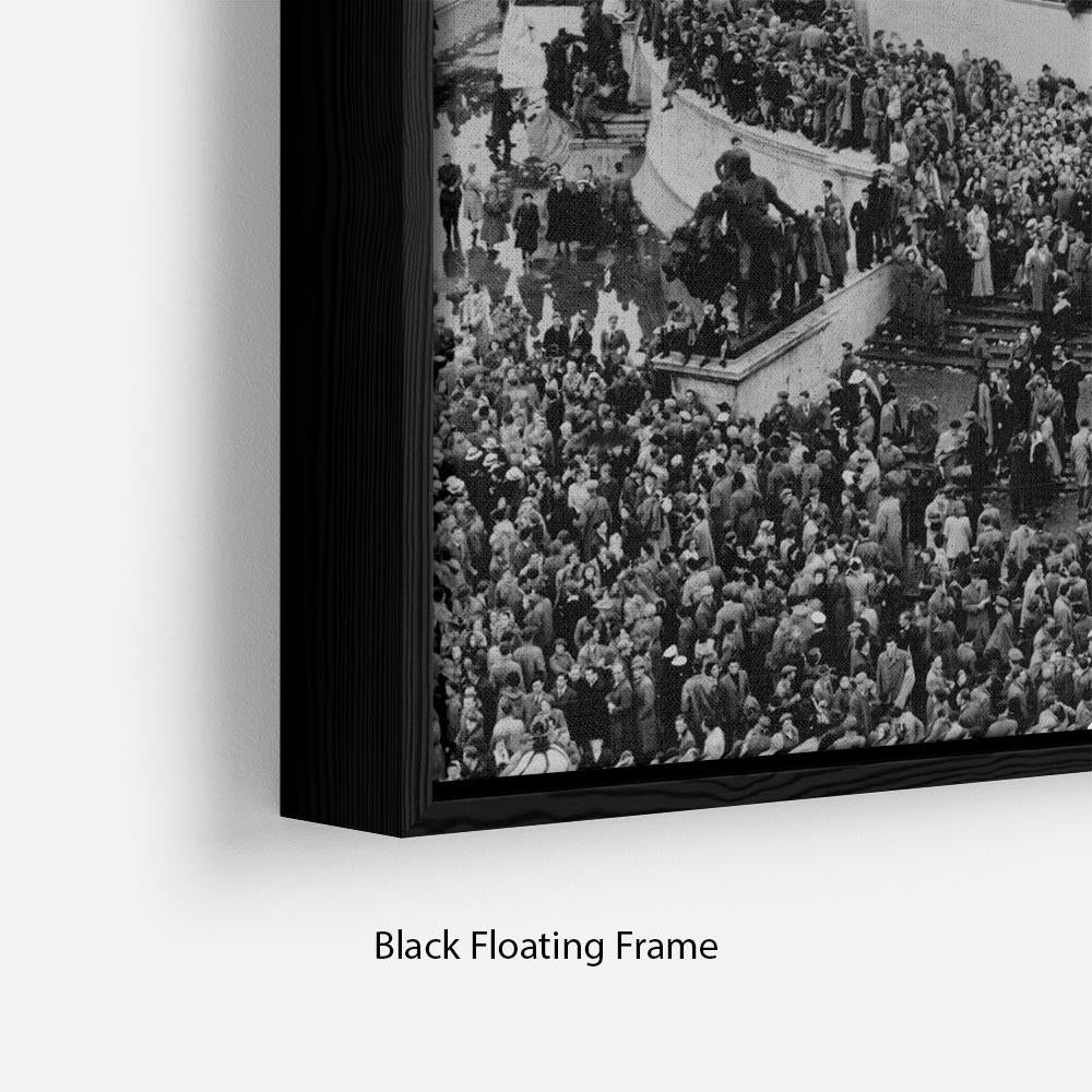 Abstract wall art depicting Queen Elizabeth II Coronation crowds at Buckingham Palace in an elegant floating frame.