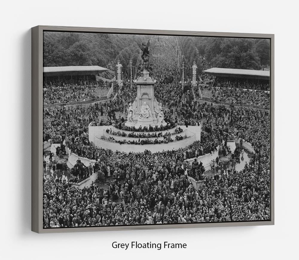 Abstract wall art depicting Queen Elizabeth II Coronation crowds at Buckingham Palace in an elegant floating frame.