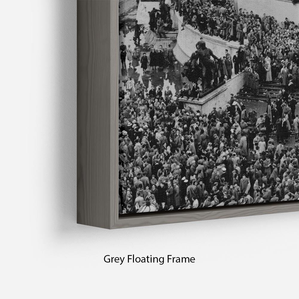 Abstract wall art depicting Queen Elizabeth II Coronation crowds at Buckingham Palace in an elegant floating frame.