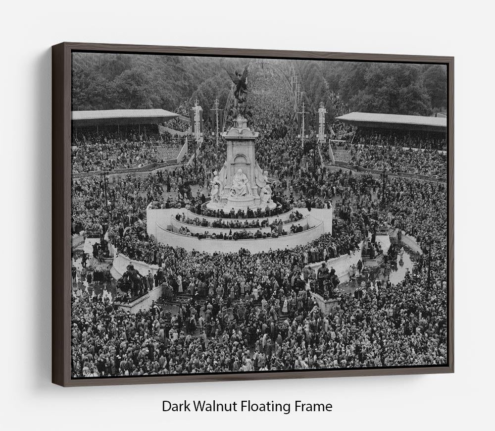 Abstract wall art depicting Queen Elizabeth II Coronation crowds at Buckingham Palace in an elegant floating frame.