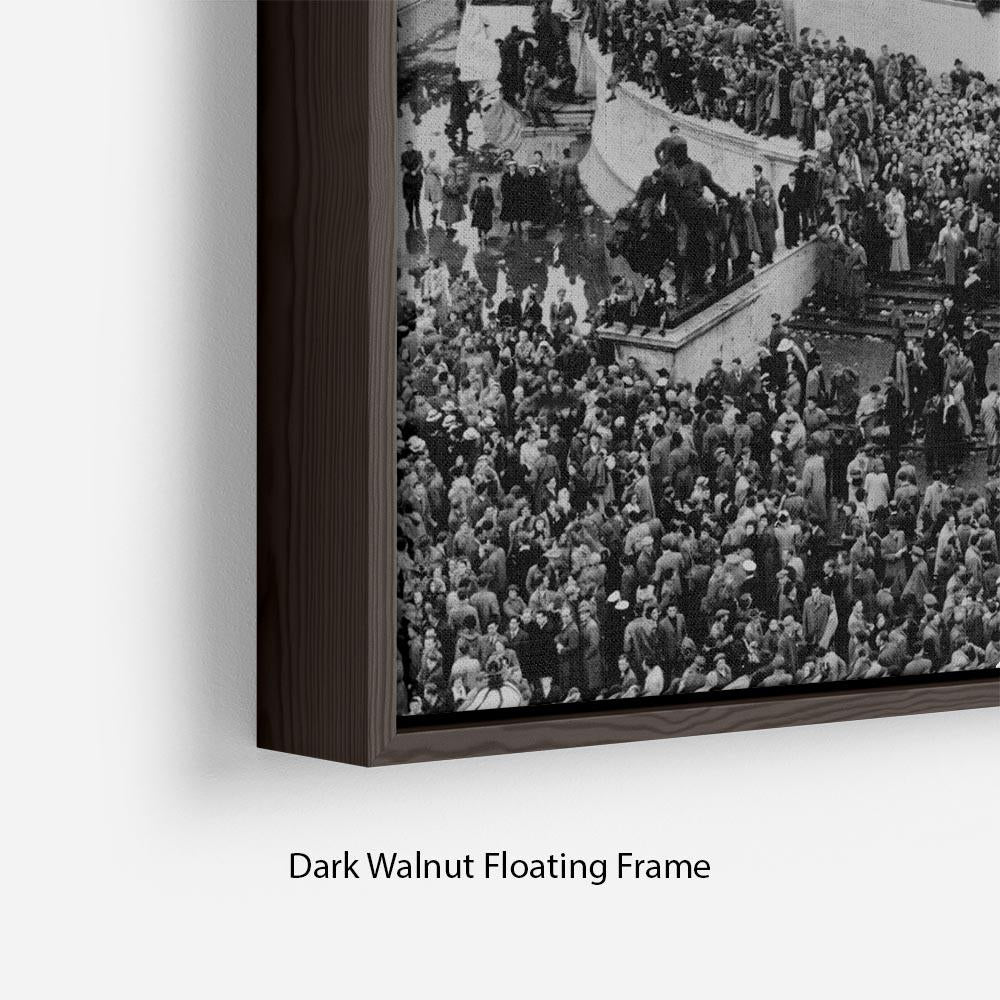 Abstract wall art depicting Queen Elizabeth II Coronation crowds at Buckingham Palace in an elegant floating frame.