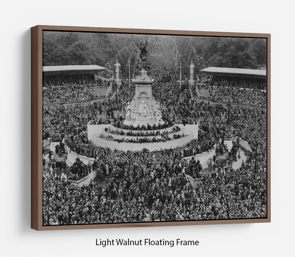 Abstract wall art depicting Queen Elizabeth II Coronation crowds at Buckingham Palace in an elegant floating frame.