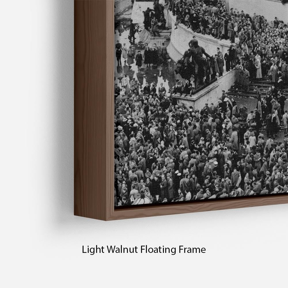 Abstract wall art depicting Queen Elizabeth II Coronation crowds at Buckingham Palace in an elegant floating frame.