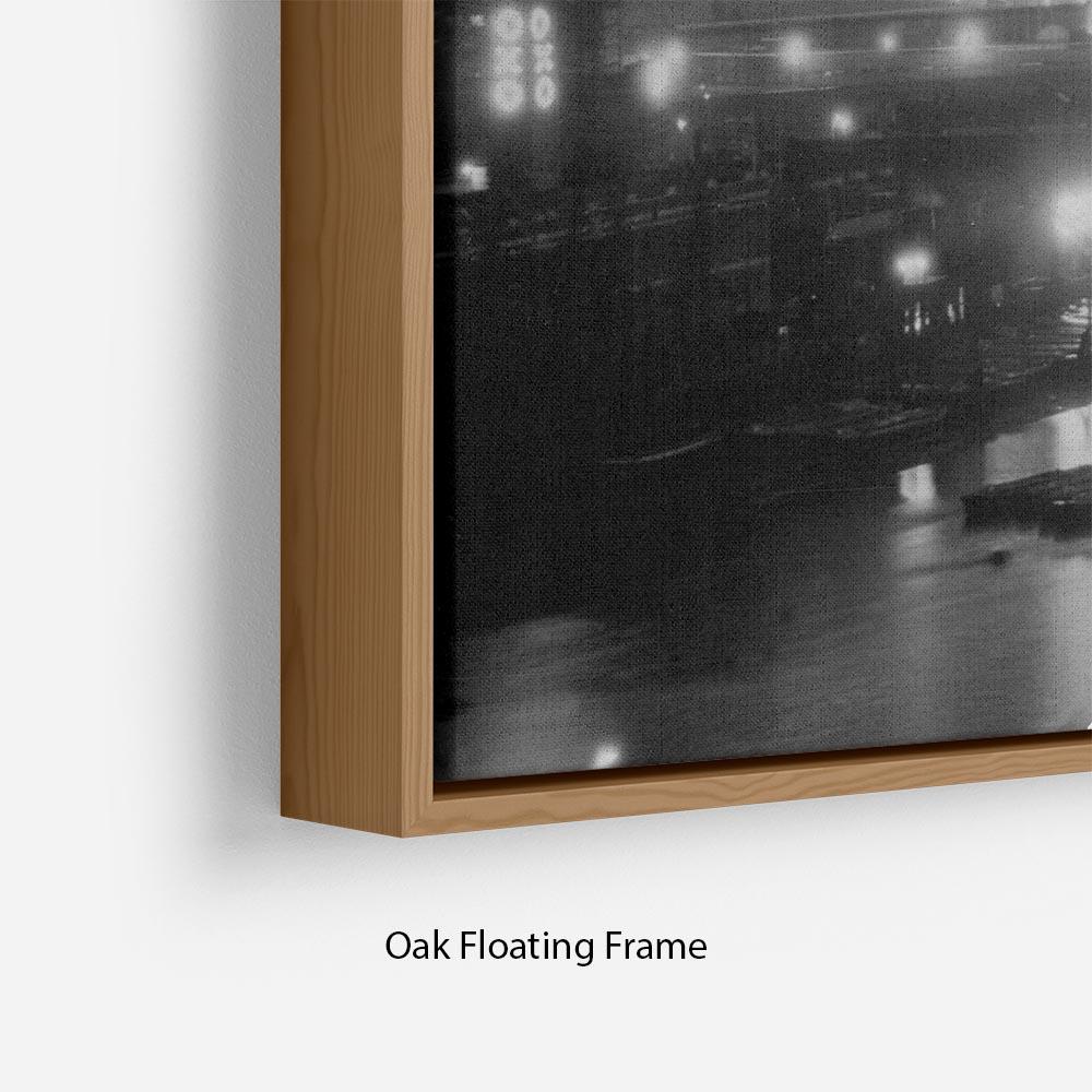 Vibrant wall art depicting Queen Elizabeth II Coronation fireworks over the Thames, elegantly framed to create a floating effect.