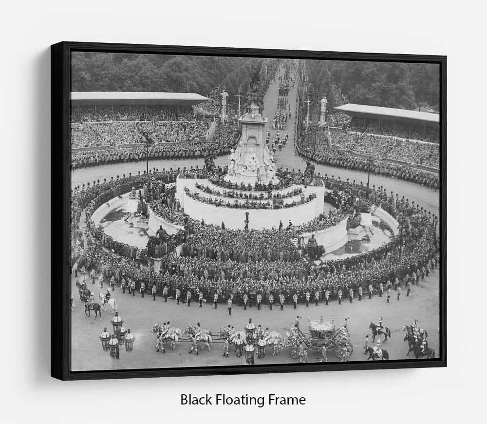 Queen Elizabeth II Coronation Leaving Buckingham Palace in an elegant floating frame, showcasing a historical moment with a contemporary design.