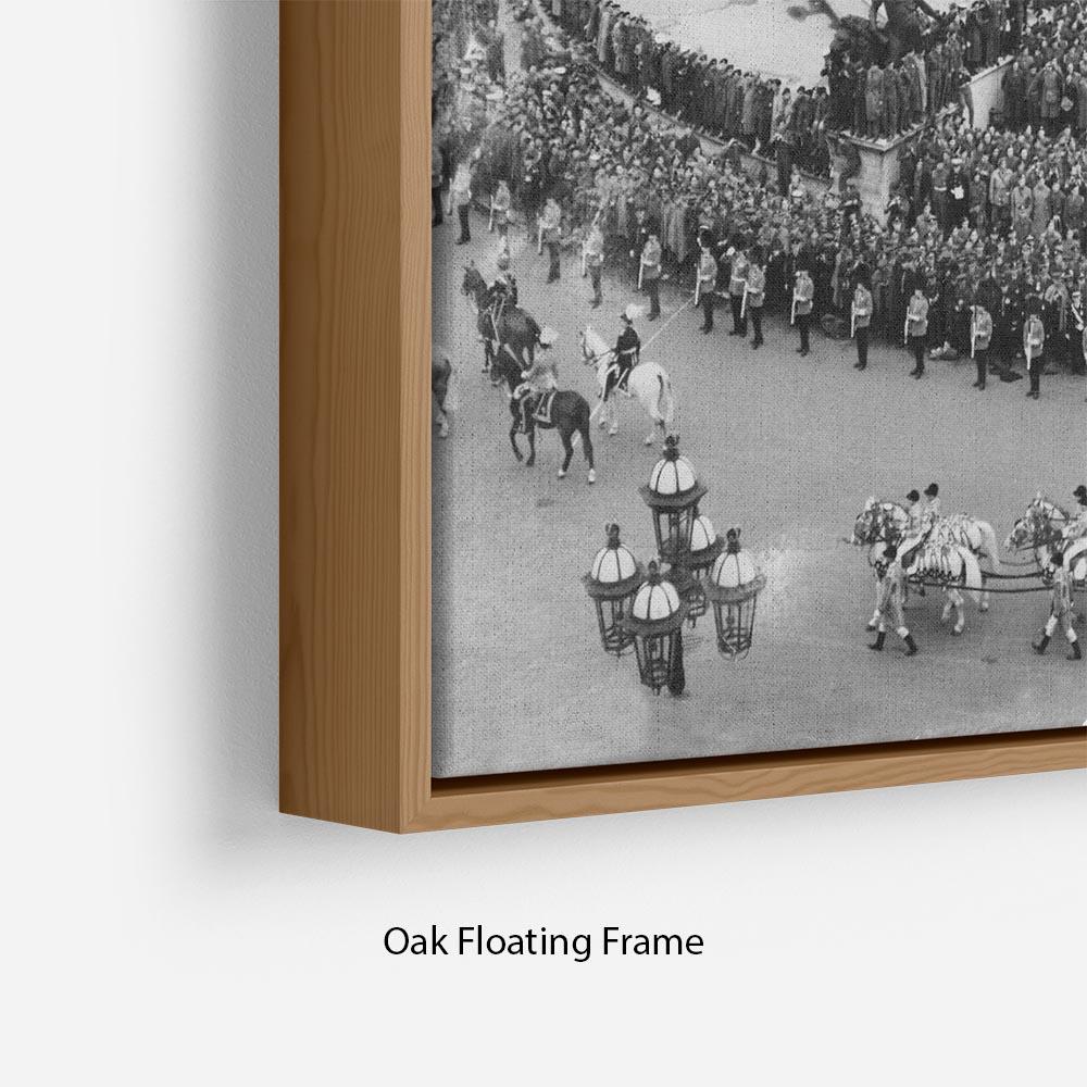 Queen Elizabeth II Coronation Leaving Buckingham Palace in an elegant floating frame, showcasing a historical moment with a contemporary design.