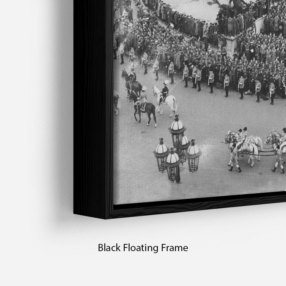 Queen Elizabeth II Coronation Leaving Buckingham Palace in an elegant floating frame, showcasing a historical moment with a contemporary design.